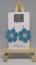 Large light Blue Beadwork Flower earrings