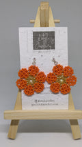 Large Burnt Orange Beadwork Flower earrings