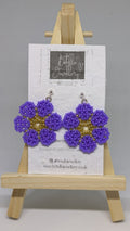 Large Purple Blue Beadwork Flower earrings