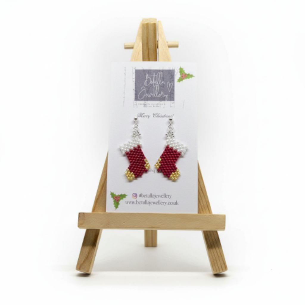 Christmas Stocking Beadwork earrings - red