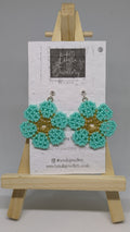Large Turquoise Beadwork Flower earrings