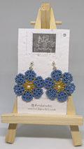 Large Denim Blue Beadwork Flower earrings