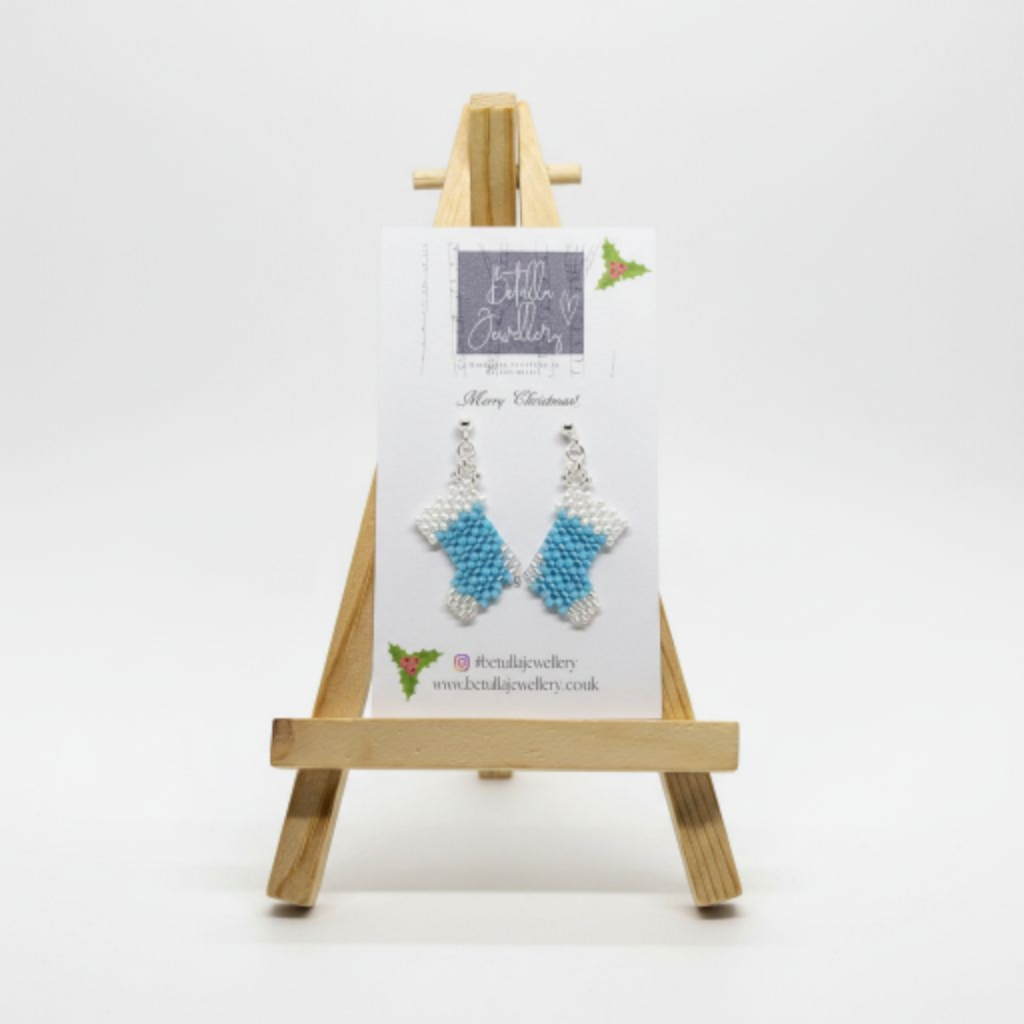 Christmas Stocking Beadwork earrings - blue